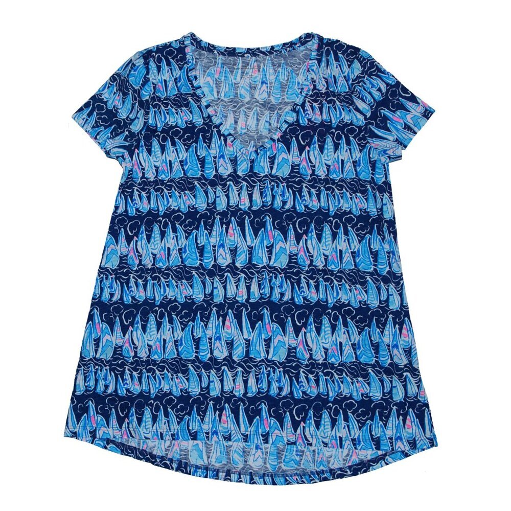 NWT Lilly Pulitzer Etta V-Neck Top Low Tide Navy Sails & Stripes Tee Shirt